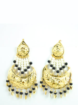 Umrao Jaan earrings with White and Black beads - Desi Royale