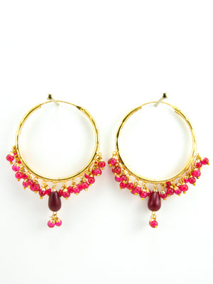 Firoza hoop earrings with Ruby beads - Desi Royale