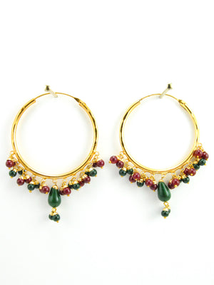 Firoza hoop earrings with Maroon and Green beads - Desi Royale