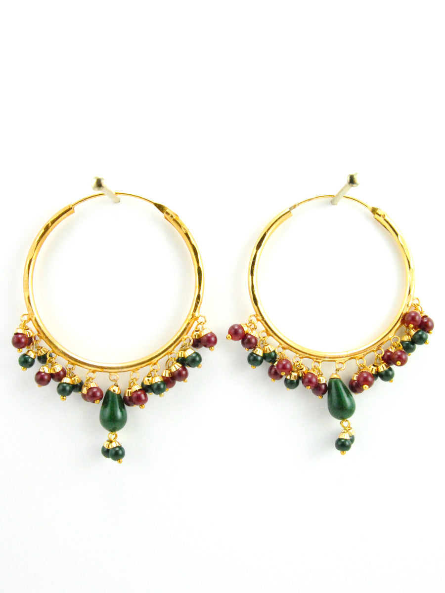 Firoza hoop earrings with Maroon and Green beads - Desi Royale