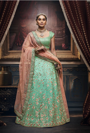 Firozi Designer Bridal Lehenga Choli - Desi Royale