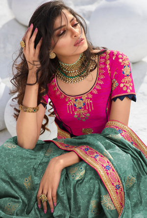 Green and Pink Designer Saree