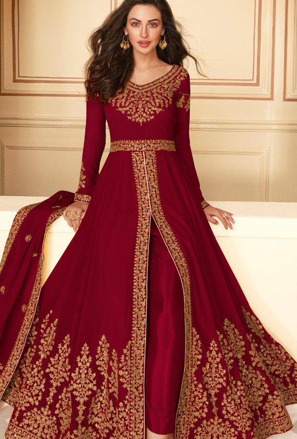 Red and sales gold anarkali dress