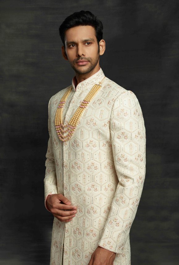 Sherwani off 2025 white colour