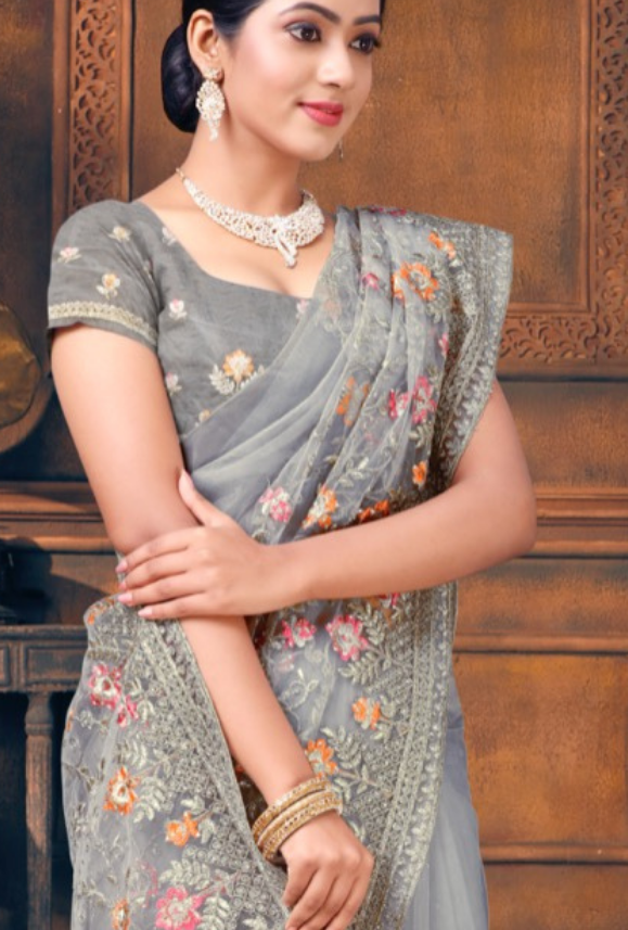 Jewellery for sales grey saree