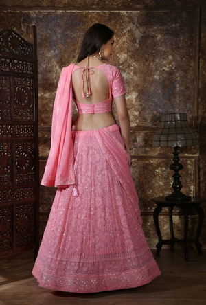 Dusty Pink Bridesmaids Lehenga Choli - Desi Royale