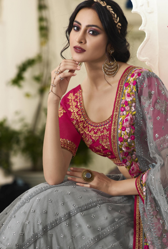 Pink and 2025 grey lehenga choli