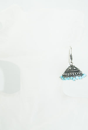 Black metal dome earrings with turquoise blue beads - Desi Royale