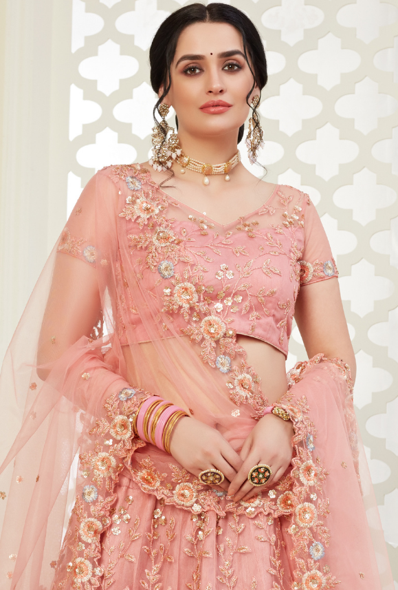 Jewellery with peach lehenga online