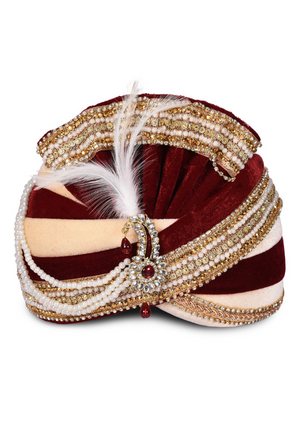 Maroon and Beige Wedding Groom Turban - Desi Royale