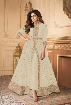 Cream Designer Anarkali Suit