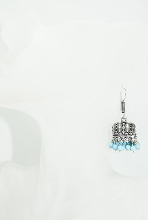 Black metal earrings with blue beads - Desi Royale