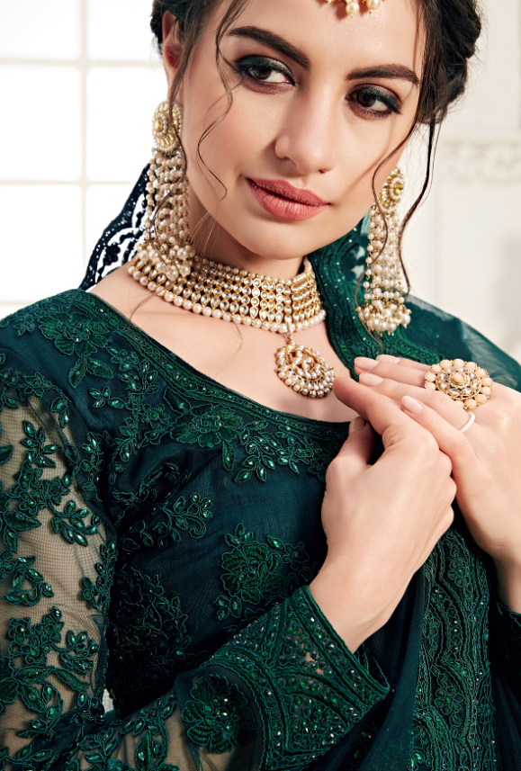 Jewellery with 2025 green lehenga