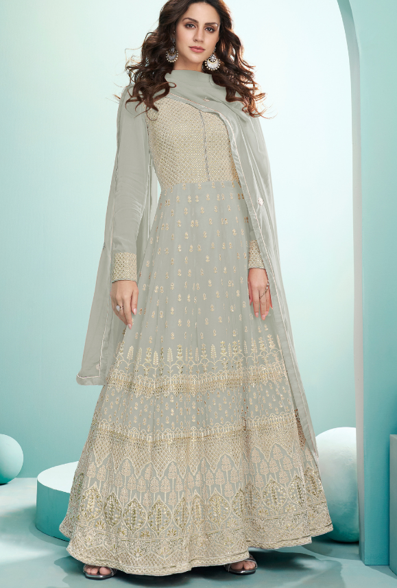 sachin and babi light blue dress Trendy Grey Anarkali Dress