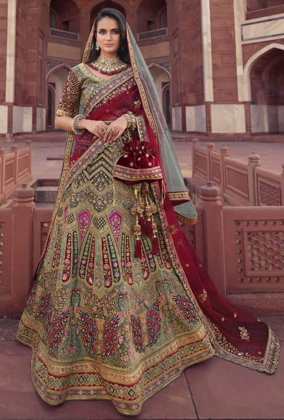 Multicolour bridal lehenga hotsell