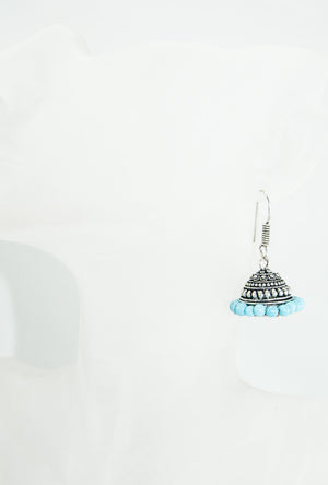 Black metal earrings with blue stones - Desi Royale