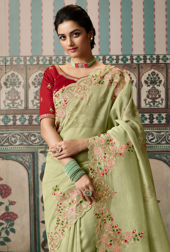 Nisarga Limegreen Bagru Saree main image 0