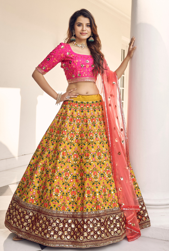 Pink and Yellow Lehenga Choli set - Main Image