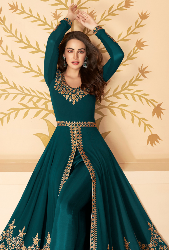 slim fit dress slacks Sea Green Anarkali Suit – Festive Embroidered Set – Gunj Fashion