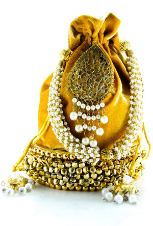 Mustard Gold Wedding Potli bag - Desi Royale