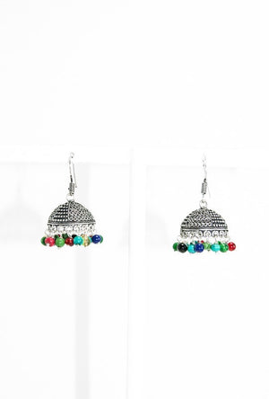 Black metal earrings with multicolour beads - Desi Royale