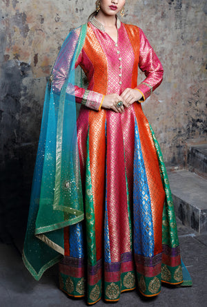 Multicolor Embroidered Anarkali Suit - Desi Royale