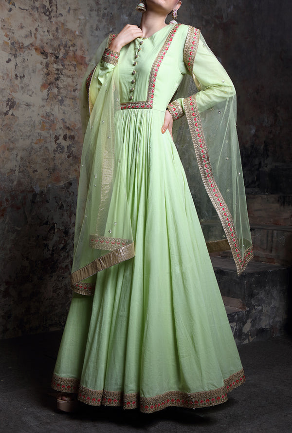 Pista Green Embroidered Anarkali Suit - Desi Royale Pista Green Embroidered Anarkali Suit - Desi Royale