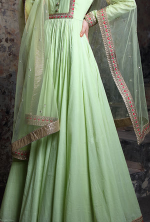 Pista Green Embroidered Anarkali Suit - Desi Royale