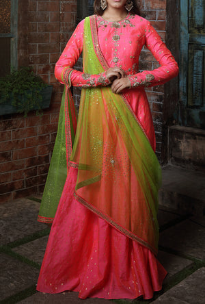 Pink Embroidered Anarkali Suit - Desi Royale