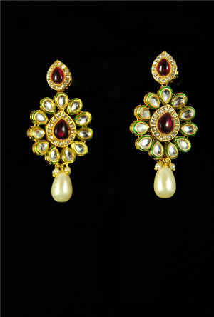 Elegant pearl and kundan necklace set with pearl drop - Desi Royale