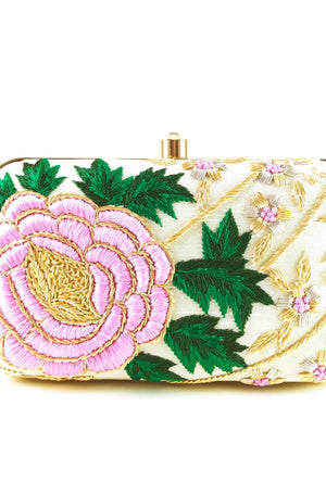 Off white Embroidered bridal Clutch bag - Desi Royale