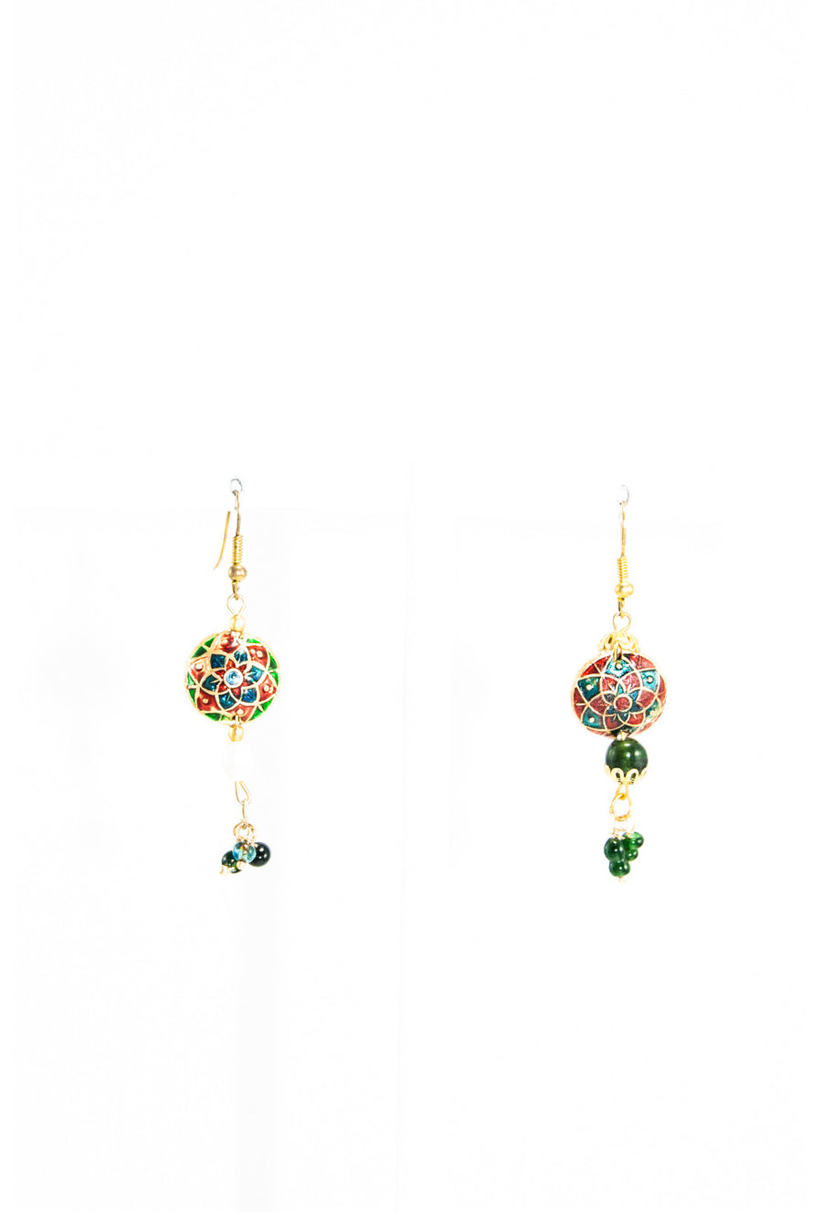 Multicolor meenakari work earring with green drop - Desi Royale