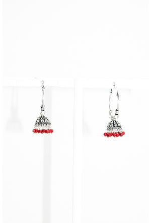 Jhummar black metal Earrings with red beads - Desi Royale