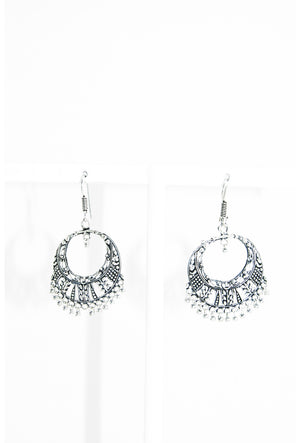 Silver round  earrings with beads - Desi Royale