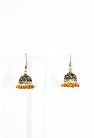 Gold domed earrings with mustard beads - Desi Royale