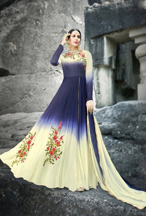 Blue And Cream Designer Gown - Desi Royale