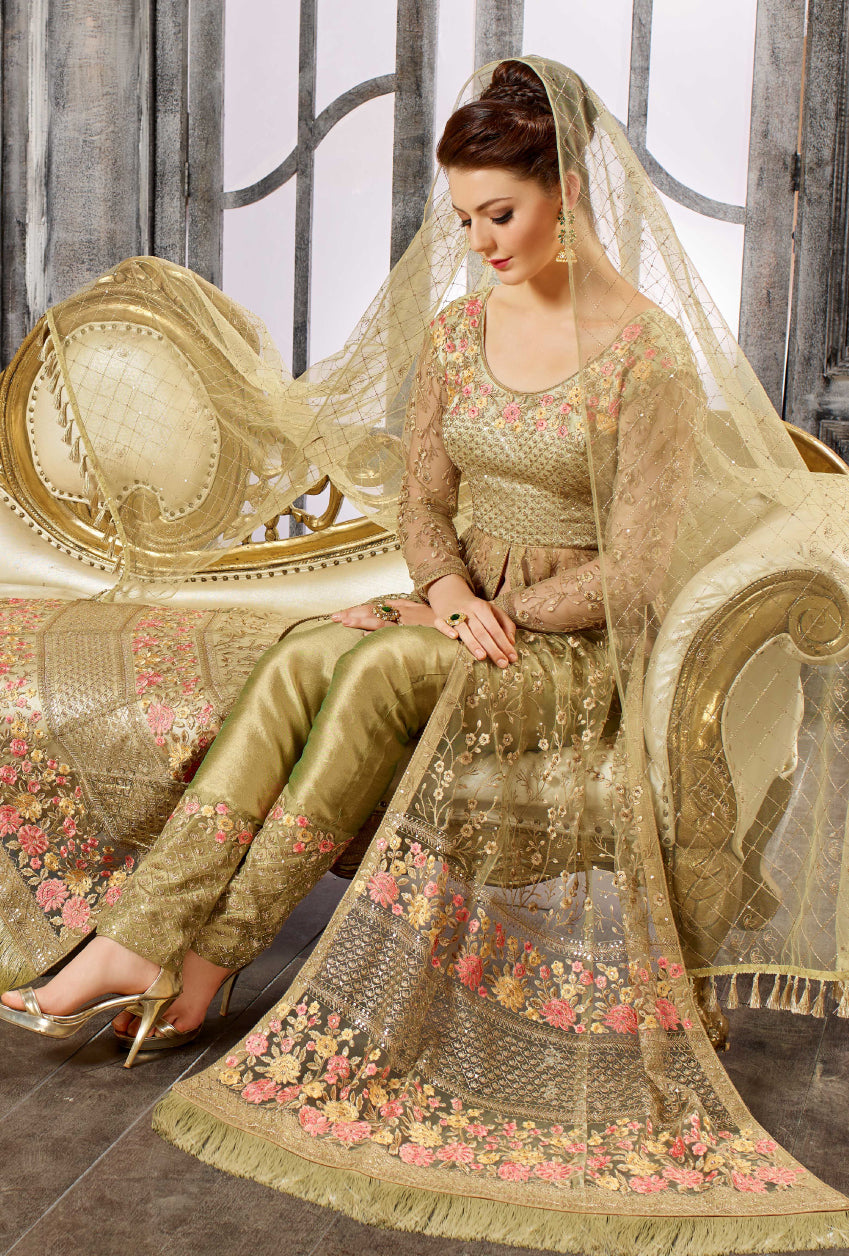 Beige Gold Anarkali Dress - Desi Royale