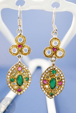 Ruby Emerald oval Silver earrings - Desi Royale