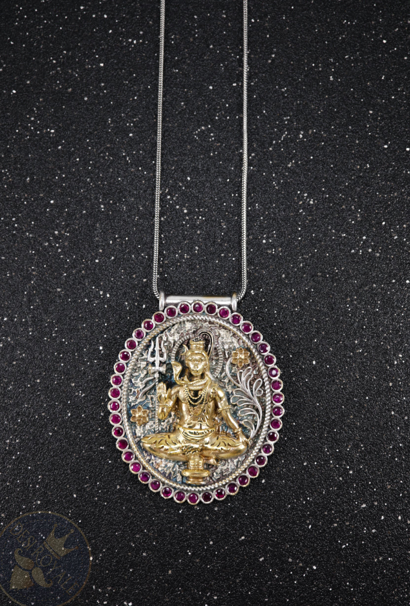 Shiva Silver pendant with gemstones - Desi Royale