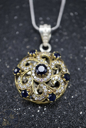 Blue Chakra Silver pendant with gemstones - Desi Royale