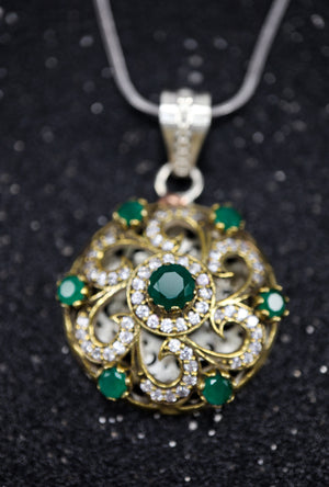 Green Chakra Silver pendant with gemstones - Desi Royale