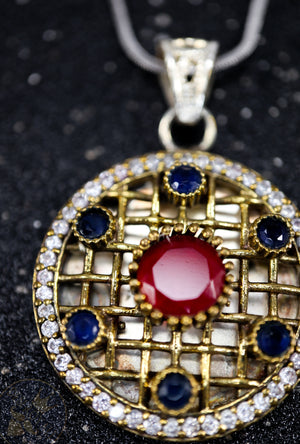 Ruby Silver pendant with gemstones - Desi Royale