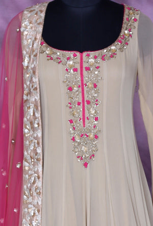 Beige And Pink Designer Party Wear Dress - Desi Royale