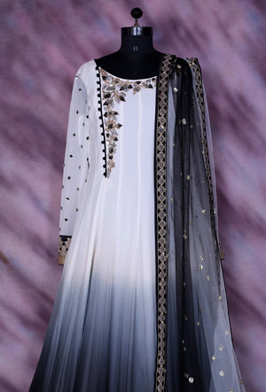 White And Black Designer Party Wear Dress - Desi Royale