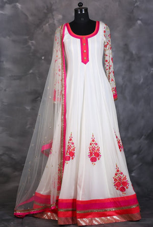 Offwhite and pink designer indian dress with dupatta - Desi Royale