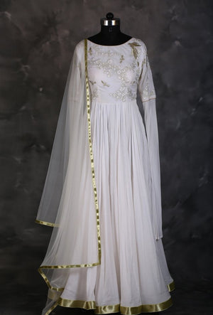 Offwhite designer indian dress with dupatta - Desi Royale