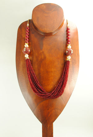 Bandhura Necklace Set With Sterling Ruby Beads - Desi Royale