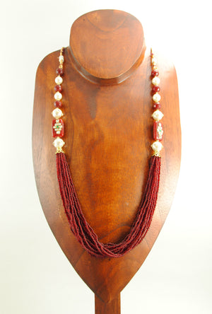 Ratnavali Necklace With Pearl And Ruby Beads - Desi Royale