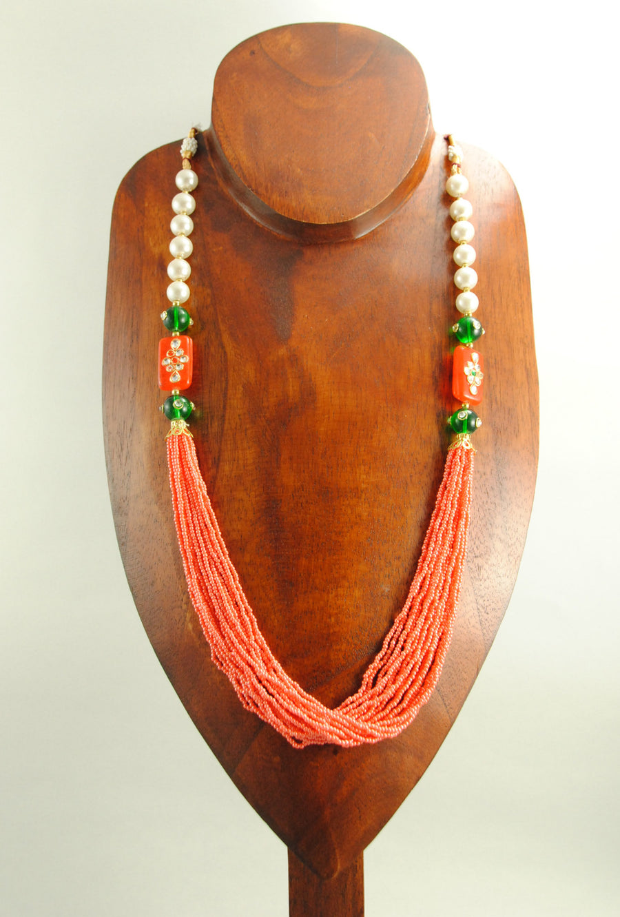 Rubaina Necklace With Emerald And Perals - Desi Royale