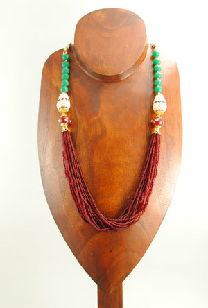Ratnangi Necklace With Ruby And Emerald Beads - Desi Royale